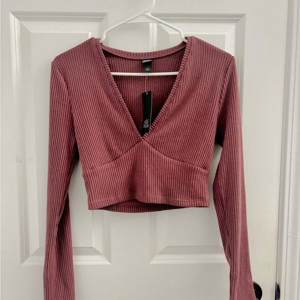 Wild Fable Ribbed V-Neck Crop Top - Mauve